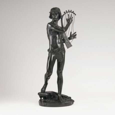 Jean-Baptiste Germain. Bronze-Skulptur 'Der Jüngling David mit Harfe' - photo 1