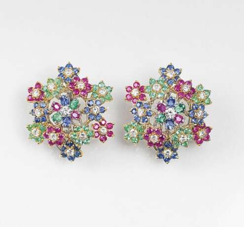 Paar blütenförmiger Farbedelstein-Ohrringe - фото 1