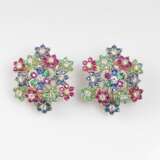 Paar blütenförmiger Farbedelstein-Ohrringe - Foto 1