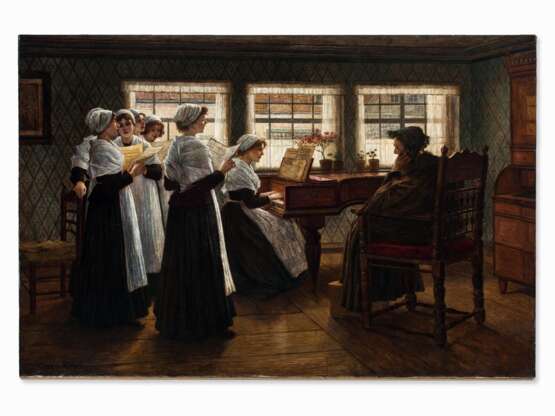 Morgenandacht in einem holländischen Waisenhaus Walter Firle (1859 - 1929) Canvas Oil paint Genre art Antique period 1884 - photo 1