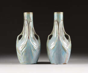 PAIR OF ART NOUVEAU VASES WITH RUNNING GLAZE