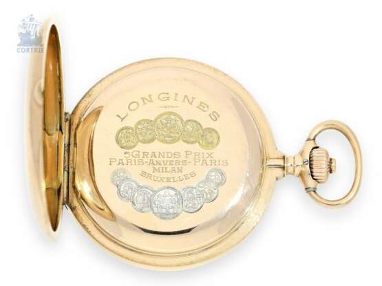 Taschenuhr: besonders schweres und hochwertiges Longines Taschen-Chronometer Kaliber 21.53, 14K Rotgold, um 1900 - Foto 5