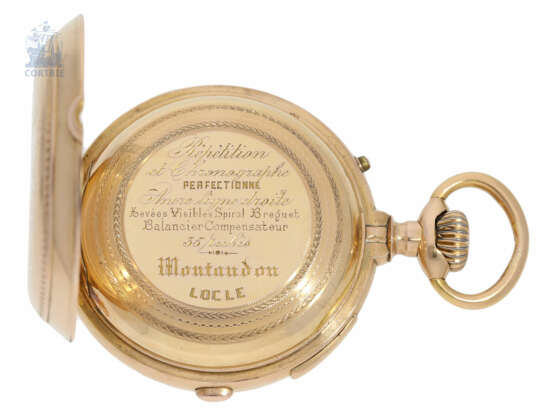 Taschenuhr: prächtig dekorierte, schwere goldene Taschenuhr mit Repetition und Chronograph, Montandon Geneve No. 17895, ca. 1890 - photo 4