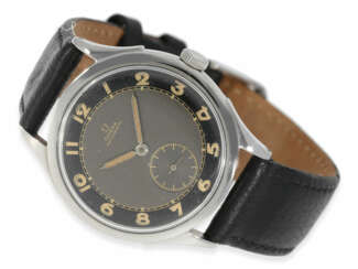 Armbanduhr: Sammleruhr, ganz frühe Omega Automatikuhr mit Hammer-Automatik und schwarzem Zifferblatt, 40er Jahre