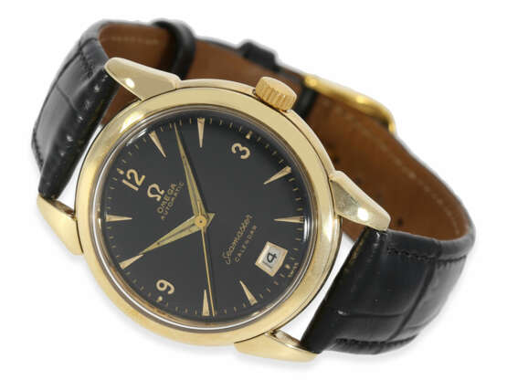 Armbanduhr: seltene, goldene Omega "Seamaster Calendar" mit schwarzem Zifferblatt, Referenz 2627, ca. 1955 - photo 1