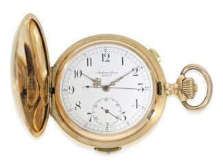 Taschenuhr: feine, besonders große Goldsavonnette mit Chronograph und Repetition, Audemars Freres No.290634, ca. 1900