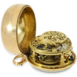 Taschenuhr: frühe englische 18K Gold Doppelgehäuse-Spindeluhr, Joseph Martineau London um 1740 - Foto 3