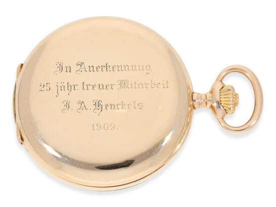 Taschenuhr: rotgoldene Savonnette, Glashütter Präzisionstaschenuhr, Julius Assmann No.18298, Glashütte ca.1909 - Foto 6