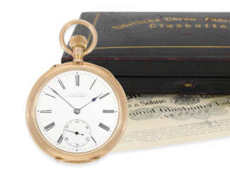 Taschenuhr: A. Lange & Söhne Herrenuhr in Rotgold, No.65204, komplett originaler Zustand mit Originalbox und Originalpapieren, ca. 1910