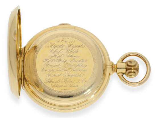 Taschenuhr: besonders schwere und große A. Lange & Söhne Goldsavonnette "Louis XV" mit Viertelstunden-Repetition, No.28213, ca.1889, mit Stammbuchauszug - photo 7