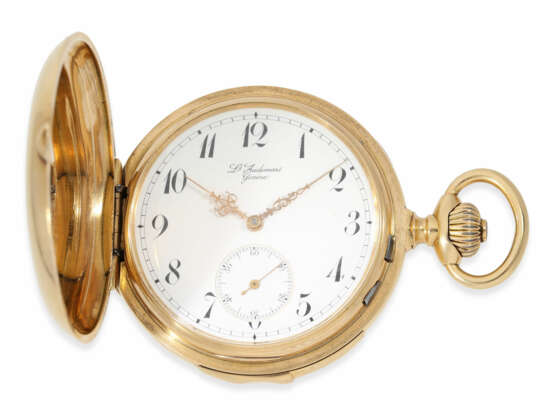 Taschenuhr: äußerst massives 18K Roségold Ankerchronometer Louis Audemars, Savonnette mit Minutenrepetition, extrem seltene Werksqualität Ankerchronometer "Extra", No.14196, Schweiz, ca. 1890 - фото 1