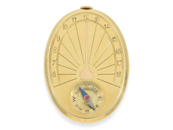 Taschenuhr: eine der rarsten Cartier Uhren aus der Zeit des Art déco, die "Sundial-Compass-Watch", Cartier ca.1939 - Foto 2