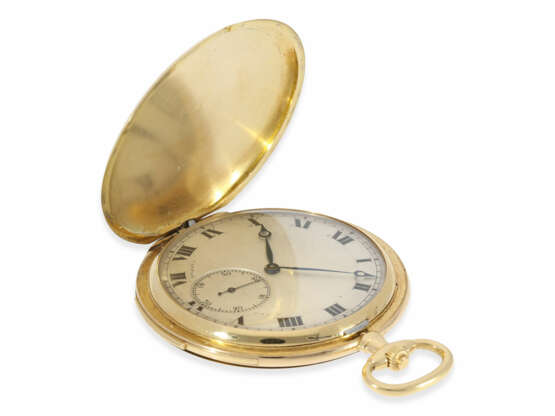 Taschenuhr: extrem rare Cartier Goldsavonnette mit Minutenrepetition, hochwertiger goldener Uhrenkette und Cartier Originalbox, ca.1915 - Foto 8