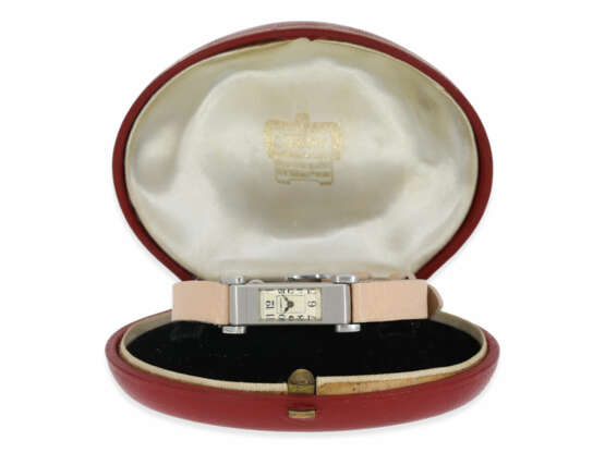 Armbanduhr: extrem rare Art déco Damenuhr in Platin, signiert Cartier, "Baguette Duoplan", ca.1930 - Foto 2