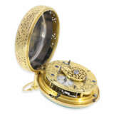 Taschenuhr: museale, früheste uns bekannte Gold/Emaille-Clockwatch mit Orientperlenbesatz, Originalbox und Originalschlüssel No.1919, George Prior London, ca.1785 - Foto 12