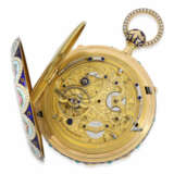 Taschenuhr: bedeutende, außergewöhnlich große Gold/Emaille Taschenuhr mit Orientperlen-Besatz und Schlagwerk, zugeschrieben Piguet Meylan/Frères Oltramare No.4404, ca.1820 - photo 3