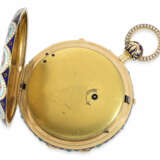 Taschenuhr: bedeutende, außergewöhnlich große Gold/Emaille Taschenuhr mit Orientperlen-Besatz und Schlagwerk, zugeschrieben Piguet Meylan/Frères Oltramare No.4404, ca.1820 - photo 7