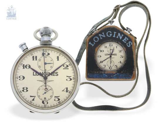 Taschenuhr: sehr seltener, großer Longines Chronograph Rattrapante mit Register, P 9537100/ Ref. 4507 mit Originalbox, ca.1950 - Foto 1