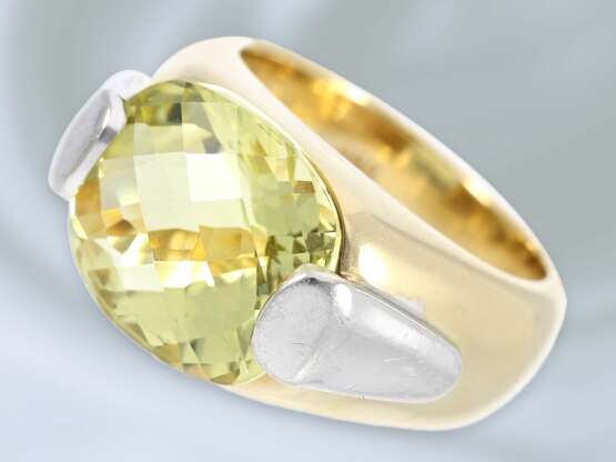 Ring: massiver und schwerer Goldschmiedering mit schönem Lemon-Citrin, Handarbeit aus 14K Gold - photo 1