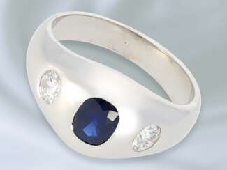Ring: massiver vintage Bandring mit Saphir-/Brillantbesatz, Brillanten von ca. 0,66ct