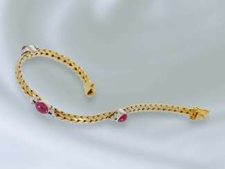 Armband: klassisches vintage Rubin/Diamant-Goldschmiedearmband, Handarbeit, 14K Gold