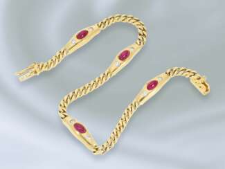 Armband: ausgefallenes vintage Goldschmiedearmband mit Rubin-/Brillantbesatz, Handarbeit aus 18K Gold