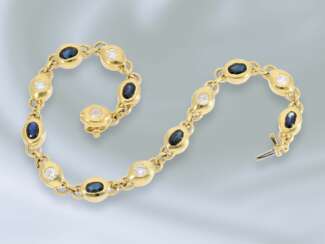 Armband: dekorative vintage Goldschmiedearbeit mit Saphir- und Brillantbesatz, Handarbeit aus 18K Gold