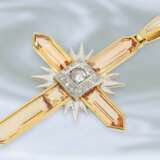 Anhänger: einzigartiger Kreuz-Goldschmiedeanhänger mit Diamantbesatz und orangefarbenen Farbsteinen, 18K Gold, Art déco - Foto 1