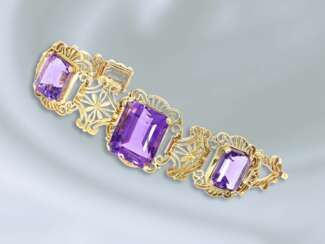 Armband: äußerst aufwändig gefertigtes vintage Amethyst-Goldschmiedearmband, Handarbeit aus 14K Gold