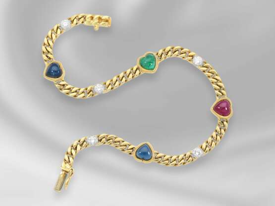 Armband: solide vintage Goldschmiedearbeit mit Brillanten von 0,5ct sowie unterschiedlichen Farbsteinen in Herzform, Handarbeit aus 18K Gold - фото 3
