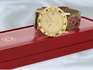 Armbanduhr: hochwertige, elegante vintage Omega Herrenuhr in 18K Gold "Constellation Date", Ref.1611.10.20BA von 1994, mit Box und Papieren