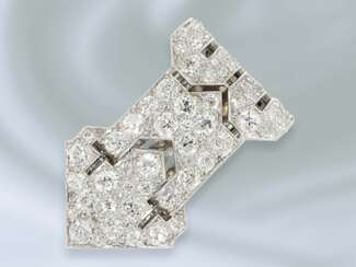 Brosche: besonders schöne Art dèco Diamant-Clip-Brosche, Handarbeit, feinste Altschliff-Diamanten von zusammen ca. 2,5ct