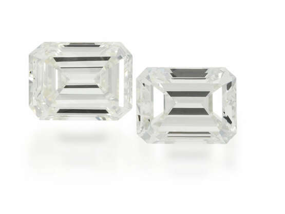 Diamant: Paar hochfeiner Emerald-Cut-Diamanten, 2 x 1,03ct, Top Crystal-Wesselton/VVS - Foto 1