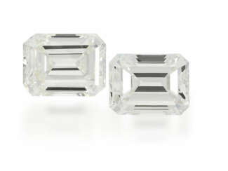 Diamant: Paar hochfeiner Emerald-Cut-Diamanten, 2 x 1,03ct, Top Crystal-Wesselton/VVS