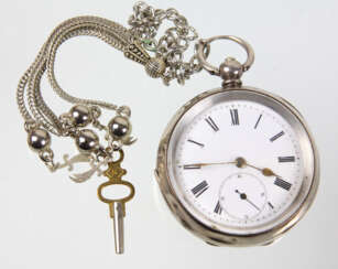 silberne Schlüssel Taschenuhr mit Kette