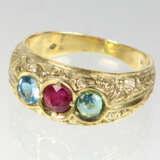 Rubin Ring mit Blautopasen - Gelbgold 585 - Foto 1