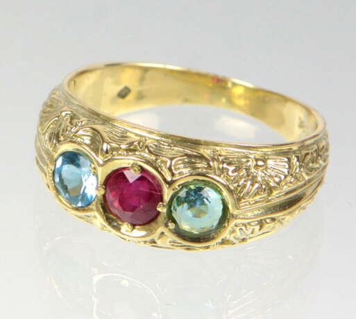 Rubin Ring mit Blautopasen - Gelbgold 585 - Foto 1