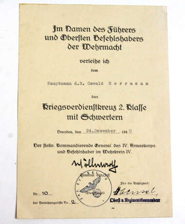 KVK Verleihungsurkunde 1940 - фото 1
