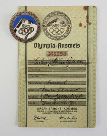 IV. Olympische Winterspiele 1936 Garmisch-Partenkirchen - Ausweis und Abzeichen. - фото 1