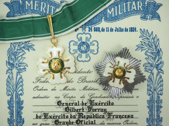Brasilien: Orden Merito Militar, Großoffiziers Satz, mit Urkunde. - Foto 1