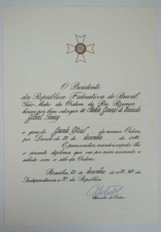Brasilien: Orden von Rio Branco, Großoffiziers Satz, im Etui, mit Urkunde. - photo 3