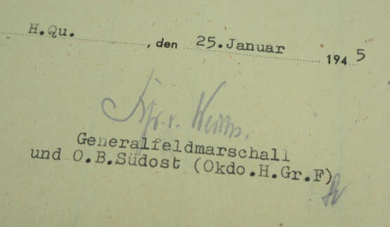 Verdienstauszeichnung für Angehörige der Ostvölker, 2. Klasse in Bronze am dunkelgrünen Bande, Verleihungsliste - Freiherr von Weichs. - photo 2