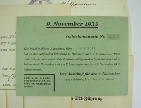 Nachlass eines Blutorden-Trägers - Ehrenzeichem vom 9. Nov. 1923 - 2. M.G.K. Bund Oberland. - Foto 3