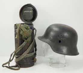 Luftwaffe: Stahlhelm M42 und Gasmaske eines Luftwaffen-Helfers.