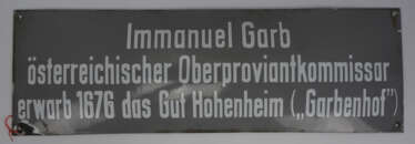 Stuttgart / Hohenheim: Emailschild des Garbenhof.