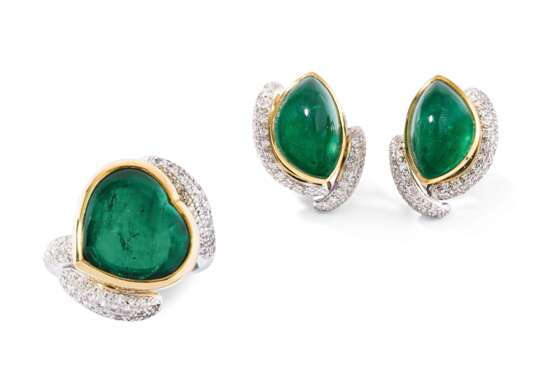 Smaragd-Brillant-Ring und Ohrclips - фото 1