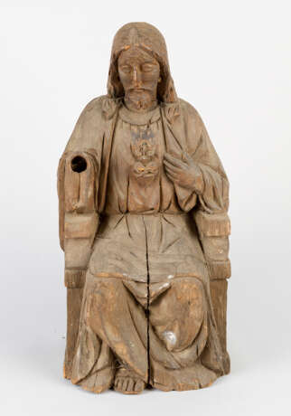 wooden Sculpture of the Throned Jesus with Symbol of the Holy Ghost - photo 1