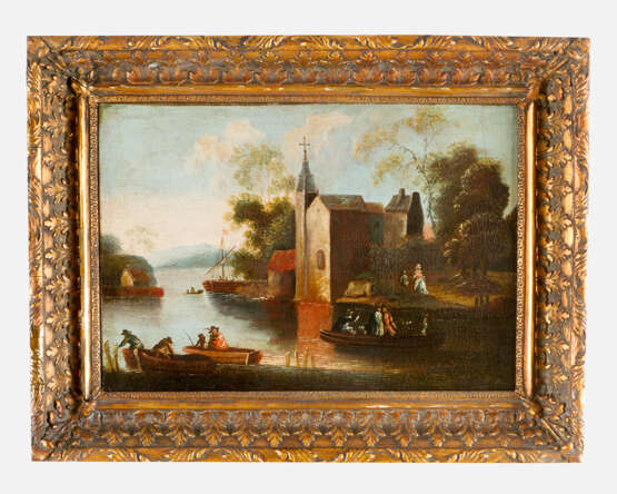 Marc Baets (18th century)- circle Church with farmers and boats by a river - фото 1