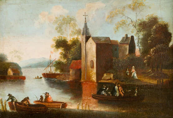Marc Baets (18th century)- circle Church with farmers and boats by a river - photo 2