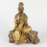 Guanyin sitting on elephant with lotus and bowl in her hands - photo 1